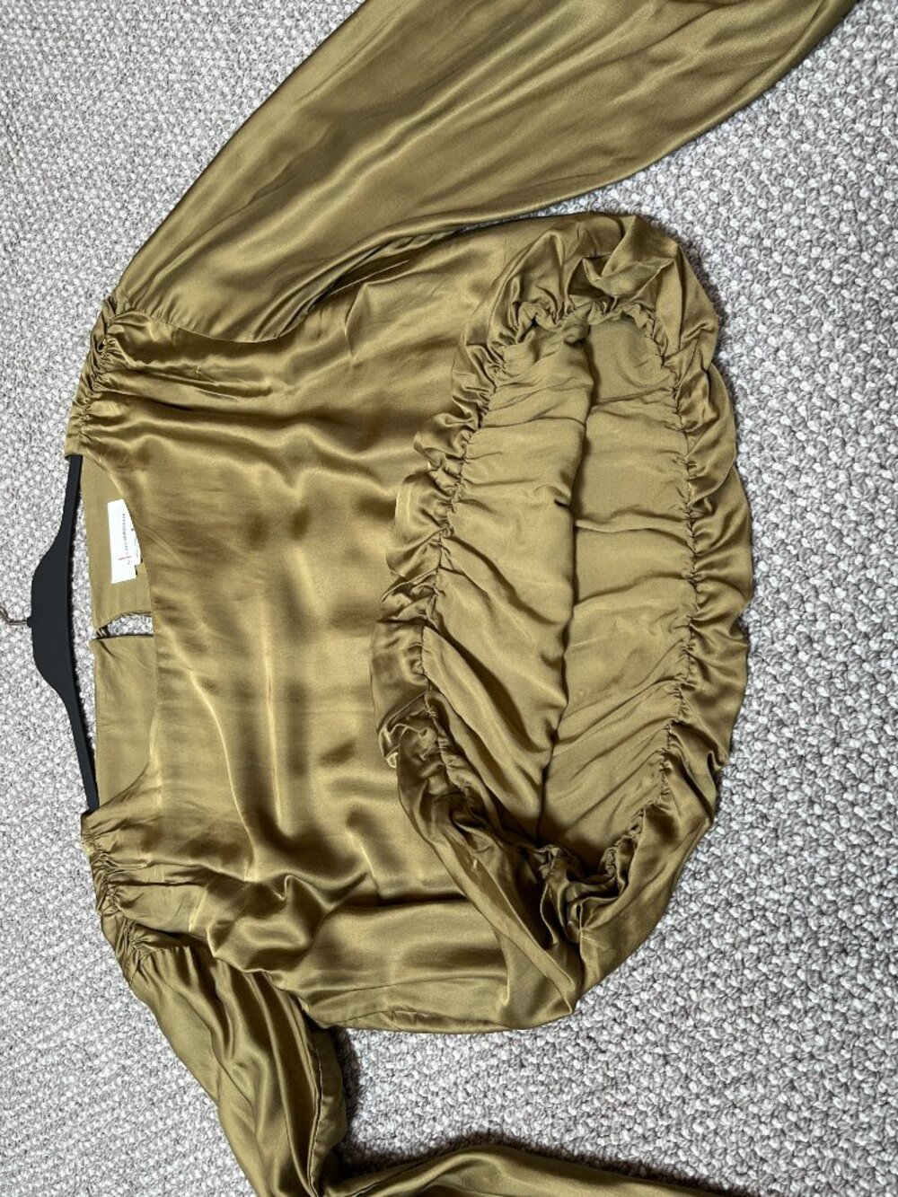 Anthropologie Olive Green Satin Blouson Sleeve Blouse, Size XXS - Picture 9 of 12